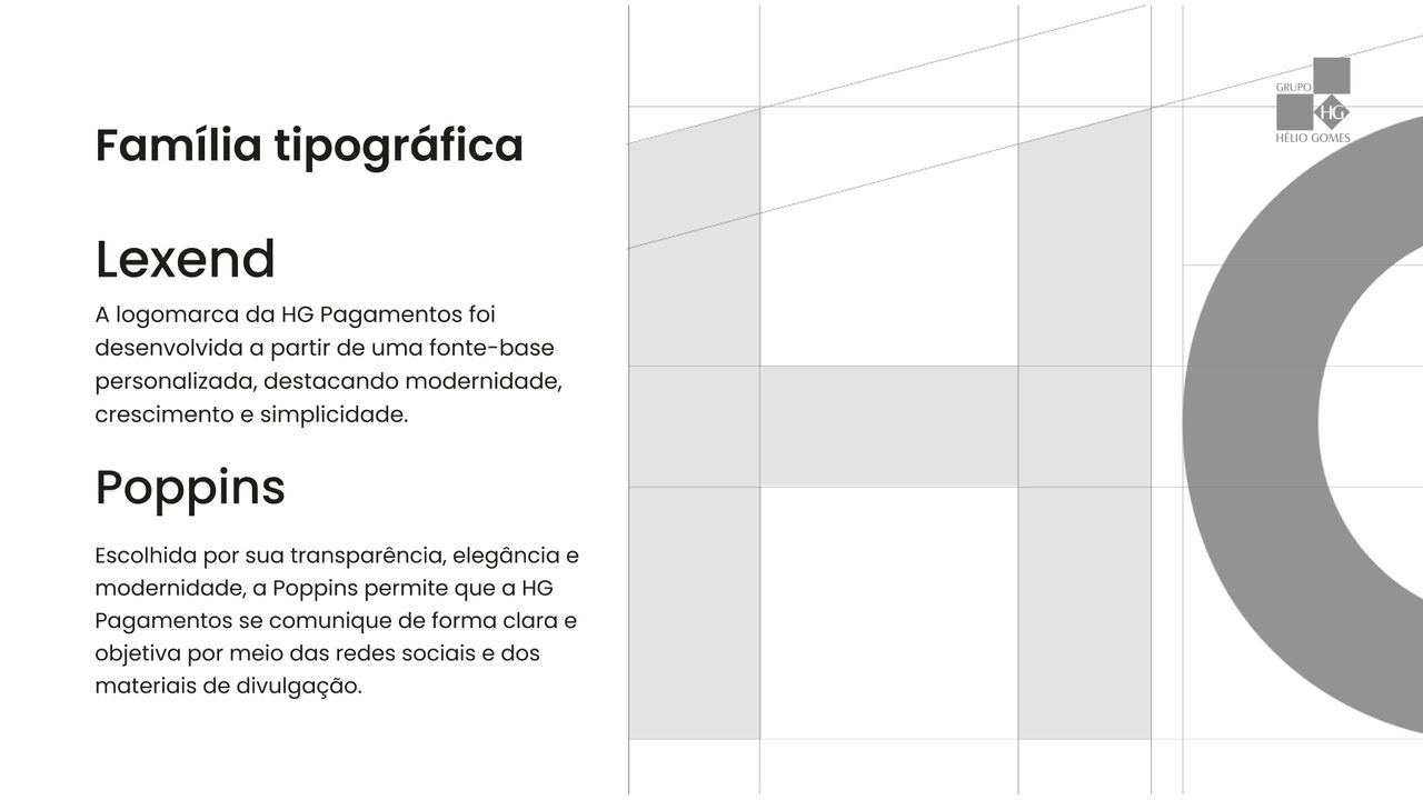Família tipográfica da HG Pagamentos — Lexend para a marca e Poppins para comunicação