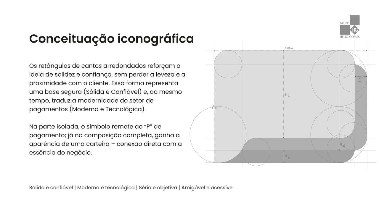Conceituação iconográfica do símbolo HG Pagamentos com as medidas de construção cotadas